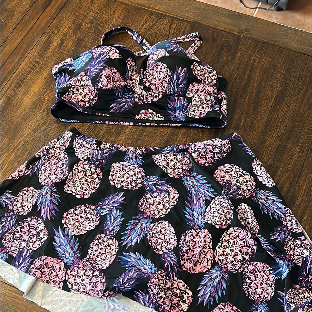 Torrid Push-up Black Pink and Purple Pineapple Bikini size 2